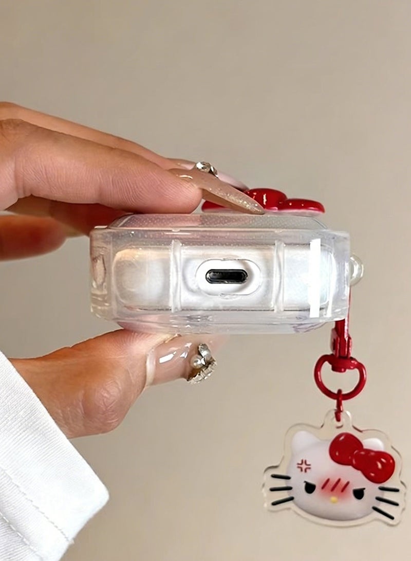 PULUZ Transparent Clear Earphone Case for AirPods 4, Cute Lovely Cat Face Soft TPU Silicone Case, Kitty Ear AirPods 4 Cover Protective Skin Shockproof Protector for iPod Earbud - Image 5