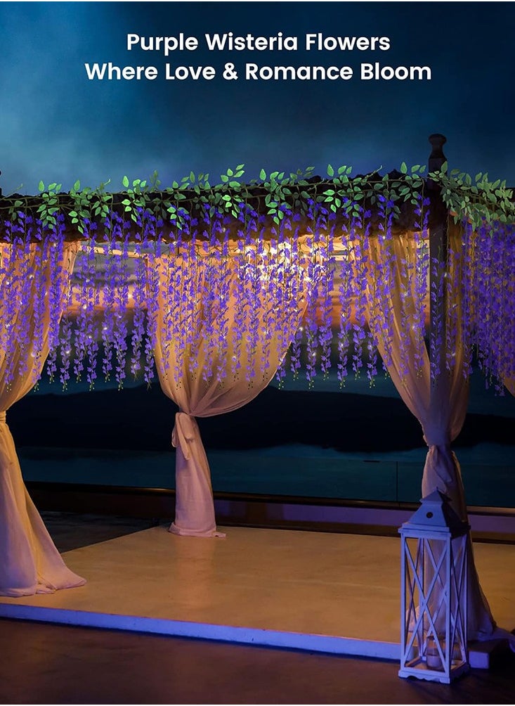 Mordely Purple Wisteria Hanging Flowers 6 Feet, 10 Branches Artificial Hanging Flowers Vine Silk Wisteria Arch Flowers Garland for Wedding Garden Patio Party Bedroom  - Image 2
