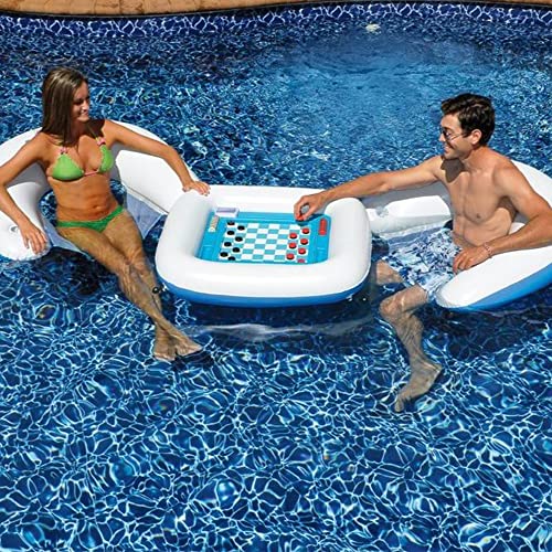 SWIMLINE ORIGINAL Inflatable Game Table Station With Waterproof Playing Cards & Two Inflatable Sling Chairs W/ CupHolders | Double Sided Game Set | Poker & Card Games | Chess & Checkers - Image 2