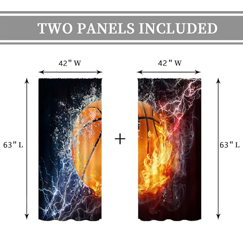 Cinbloo Sports Curtains for Boys Bedroom 42W x 63L Inch Rod Pocket Kids Basketball Curtains Cool Basketball Wall Art for Men Abstract Flame Decor Teenagers Living Room Window Drapes Fabric 2 Panels - Image 4