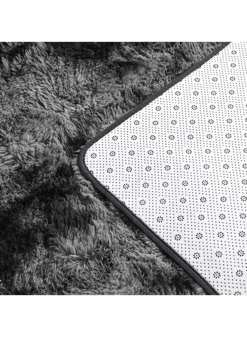 CityRiya-Long Ultra Soft Rug, Fluffy Carpets Tie-Dye Rugs for Living Room, Soft Touch Carpet 160x220cm, Fluffy Area Rug for Bedroom, Floor Mat, Modern Carpets Fuzzy Rug for Home, Black Carpet - Image 5