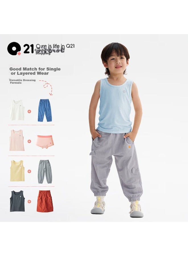 Q21 Tencel Moisture-wicking Children's Undershirt, Antibacterial, Summer, Class A, Two-pack, Shufu Lei Mi Deep Floral Gray, 100 - Image 2