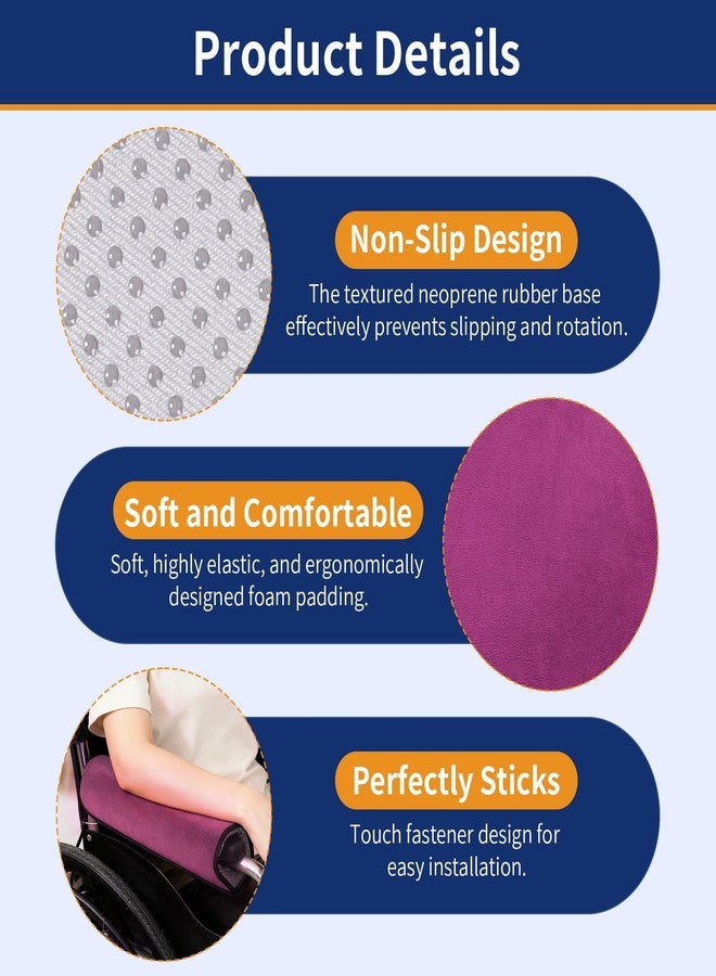 KUAZIDAR Wheelchair Armrest Covers (Pair)-Memory Foam Wheelchair armrest Pads Wicking Washable Non Slip Arm Rest Cover Cushion Pad for wheelchairs Office Chairs armchairs (Dark Purple) - Image 4
