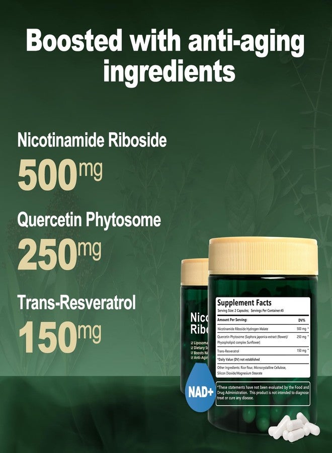 مكمل WepBio الليبوزومي NAD+، نيكوتيناميد ريبوسيد مع ريسفيراترول 900 ملغ للنساء والرجال، مكمل غذائي عالي النقاء لتعزيز الطاقة والشيخوخة الصحية - 90 كبسولة - Image 2