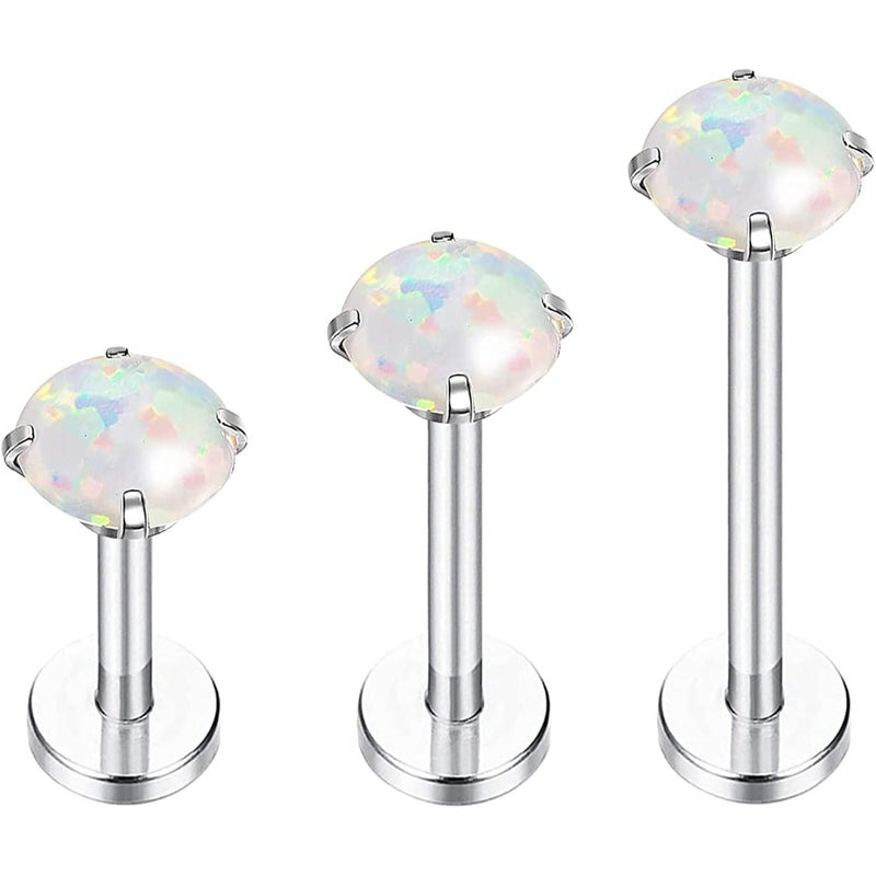 BodyJ4You 3PC Labret Tragus Cartilage 16G Studs, Internally Threaded Surgical Steel Created-Opal Stone, Helix Lip Monroe Medusa Conch, Versatile Piercing Jewelry - Image 1