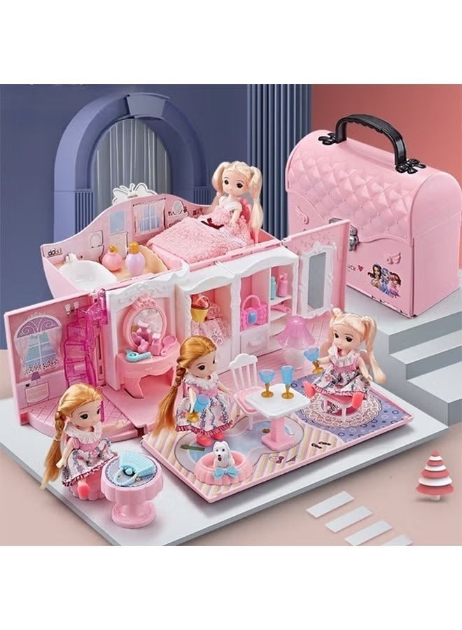 MIXDE 2 Floors Huge handbag Dollhouse Play Set with  4 dolls 1handbag 1 Bedroom, Furniture, Garden,Pets DIY Pretend Play Doll House for Girls. - Image 1