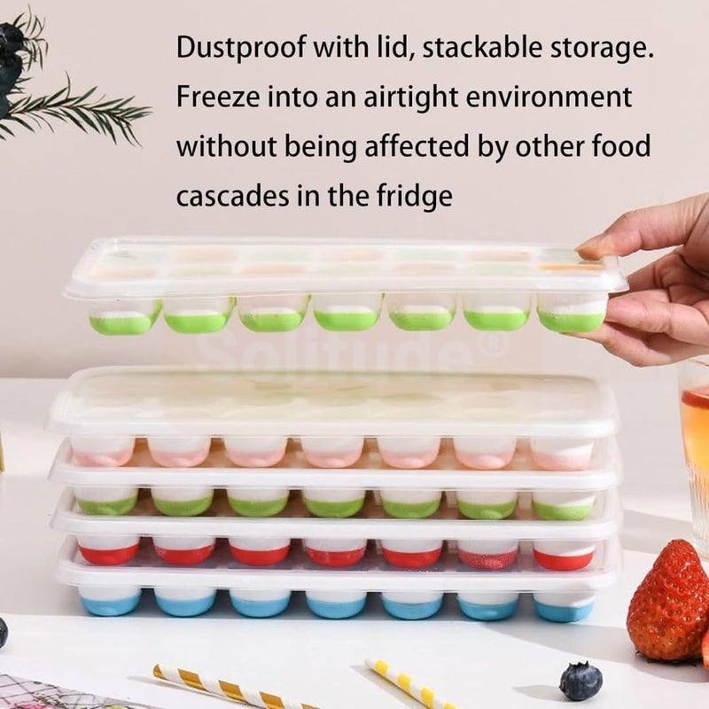Solitude 2 Pcs Silicone Round Pop Up Ice Cube Mold Trays with 42 Cavities and Lid for Freezer with Easy Release Flexible Silicone Bottom, Stackable Whiskey Bar Ice Cube Moulds (Multicolor) - Image 2