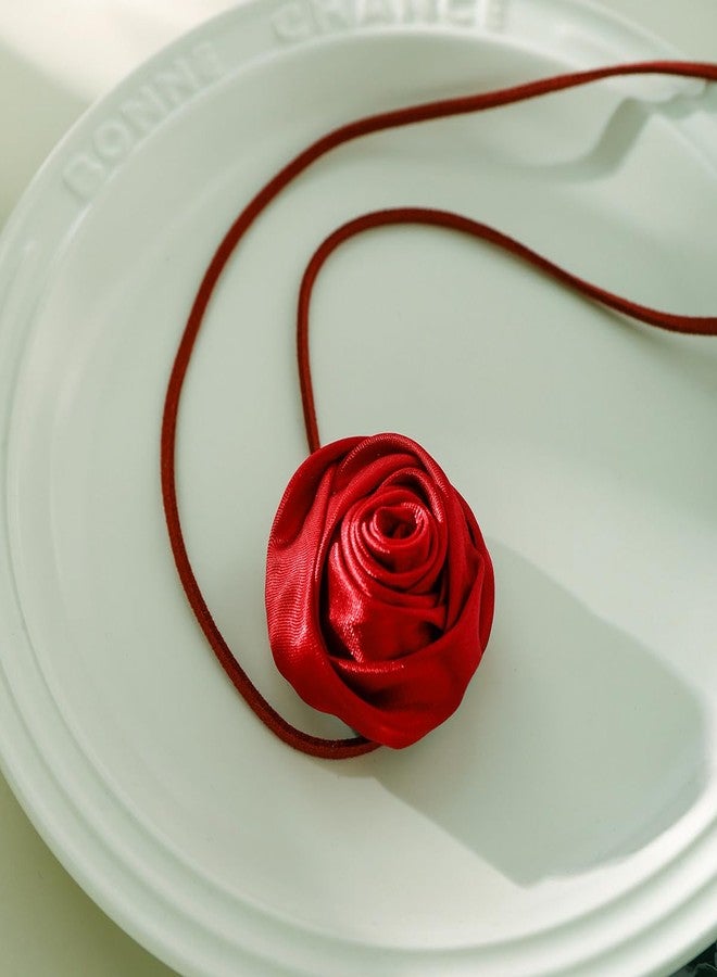 Rumtock Silk Red Rose Flower Thin Long Chain Choker Velvet Necklace for Women Wedding Prom Dainty Dressy Jewelry Banquet Necklace (Red) - Image 5