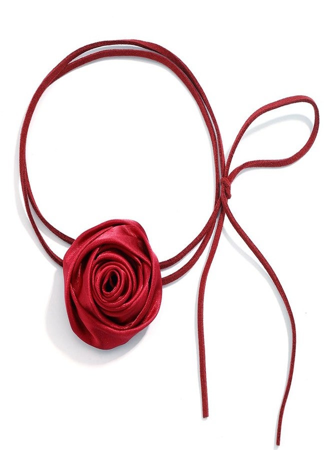 Rumtock Silk Red Rose Flower Thin Long Chain Choker Velvet Necklace for Women Wedding Prom Dainty Dressy Jewelry Banquet Necklace (Red) - Image 1