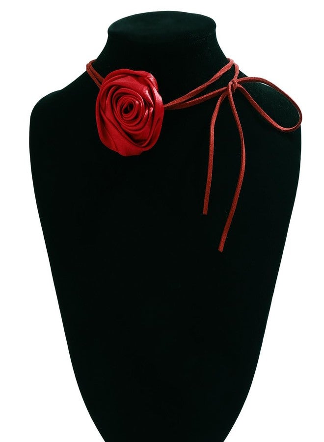 Rumtock Silk Red Rose Flower Thin Long Chain Choker Velvet Necklace for Women Wedding Prom Dainty Dressy Jewelry Banquet Necklace (Red) - Image 4