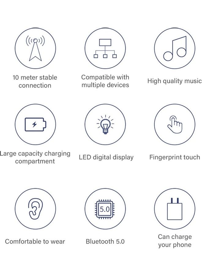 سماعة أذن لاسلكية صغيرة TWS تعمل بتقنية البلوتوث 5.0 مع علبة شحن بشاشة عرض رقمية أسود - Image 5