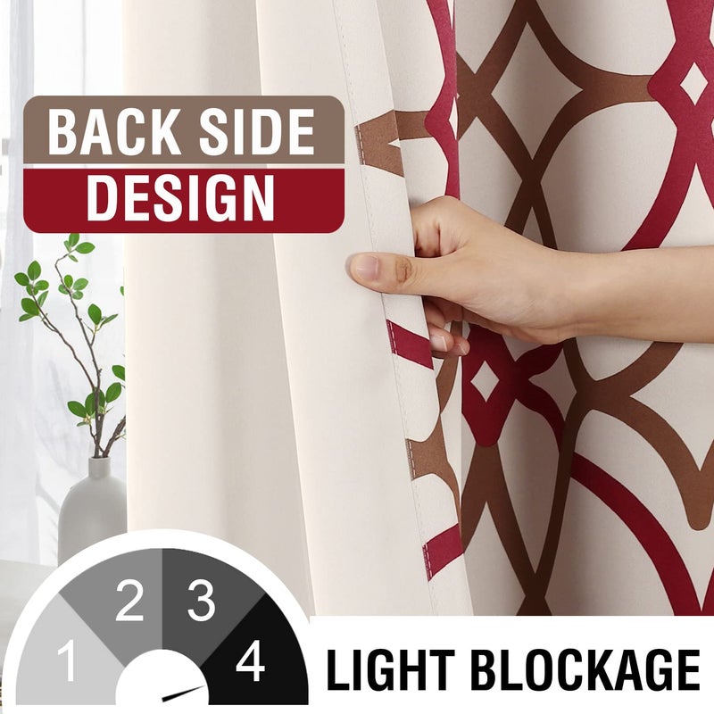 H.VERSAILTEX Printed Design Blackout Curtains for Bedroom 96 Inch Length Thermal Insulated Curtains for Bedroom Living Room Modern Grommet Window Drapes 2 Panels Set  Taupe and Red - Image 3