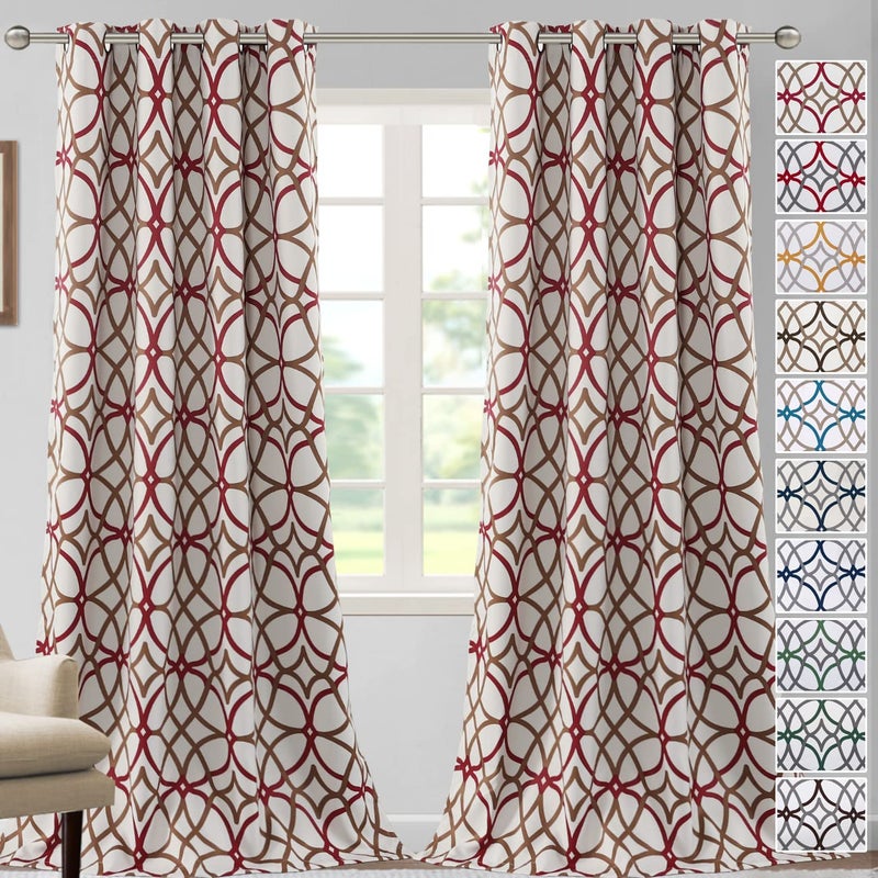 H.VERSAILTEX Printed Design Blackout Curtains for Bedroom 96 Inch Length Thermal Insulated Curtains for Bedroom Living Room Modern Grommet Window Drapes 2 Panels Set  Taupe and Red - Image 1