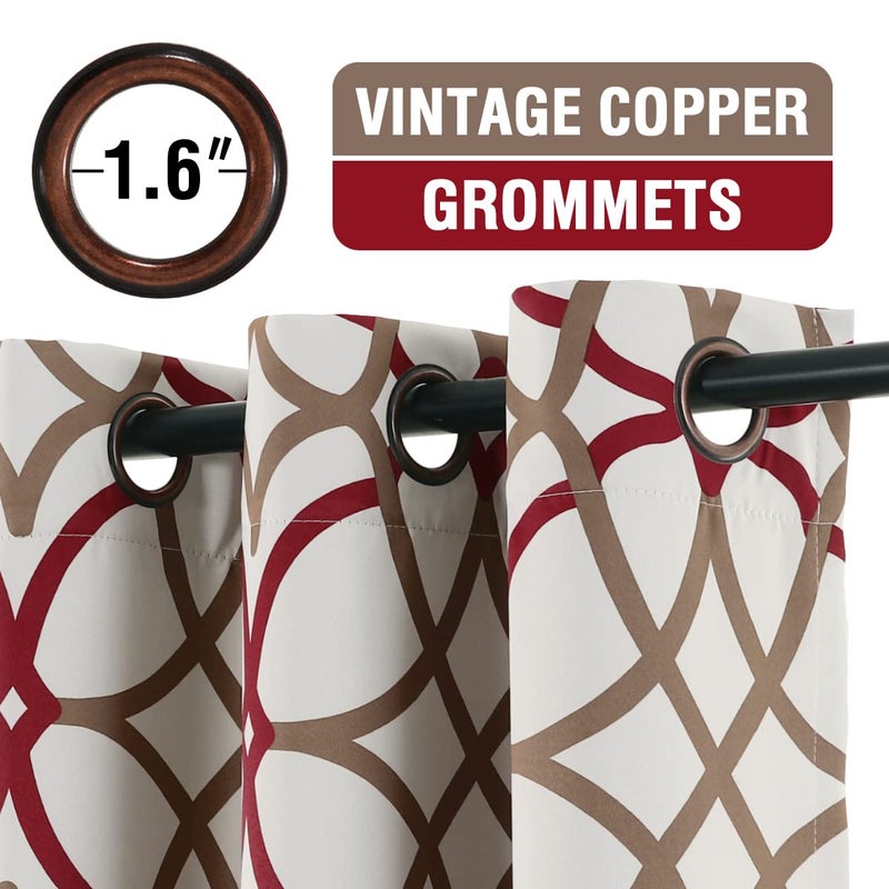 H.VERSAILTEX Printed Design Blackout Curtains for Bedroom 96 Inch Length Thermal Insulated Curtains for Bedroom Living Room Modern Grommet Window Drapes 2 Panels Set  Taupe and Red - Image 2