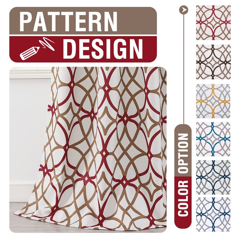 H.VERSAILTEX Printed Design Blackout Curtains for Bedroom 96 Inch Length Thermal Insulated Curtains for Bedroom Living Room Modern Grommet Window Drapes 2 Panels Set  Taupe and Red - Image 5