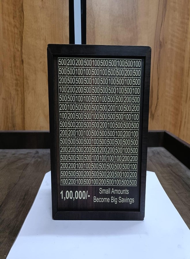 Freny Exim Money Savings Box with Grid Pattern, 1,00,000 Target Display, Brown Frame - Image 1