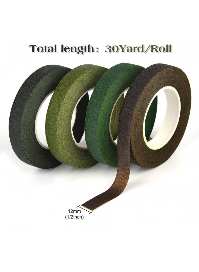 KUUQA 4 Rolls 1/2" Wide Floral Tapes for Bouquet Stem Wrapping and Floral Crafts,Wedding Bouquet,Dark Green,Light Green,Grass Green,Dark Brown - Image 1