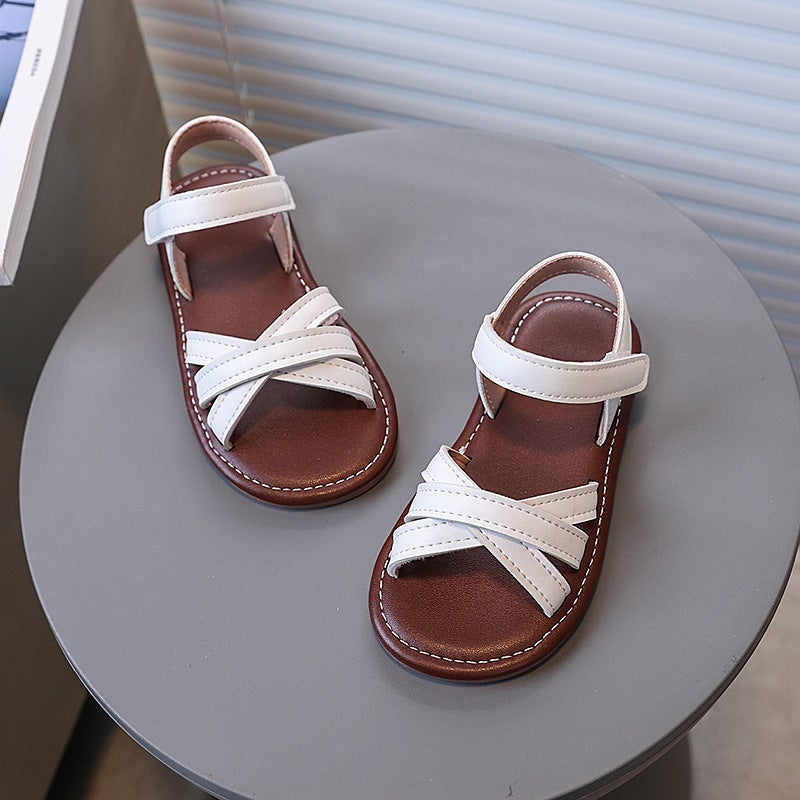 Fashion 2025 Girls' Sandals Lady Style Open-Toe Cross Strap Sandals Comfortable Solid Color Versatile Sandals - Image 5