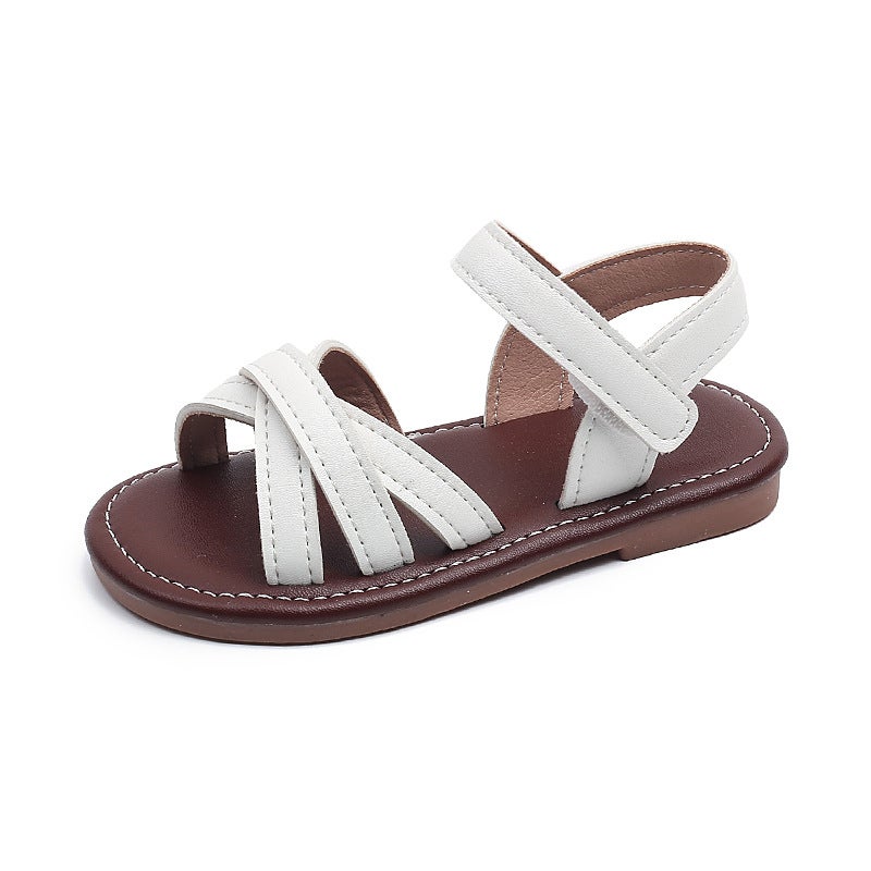 Fashion 2025 Girls' Sandals Lady Style Open-Toe Cross Strap Sandals Comfortable Solid Color Versatile Sandals - Image 1