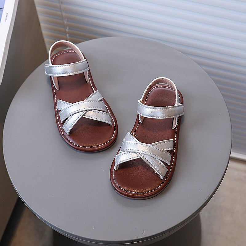 Fashion 2025 Girls' Sandals Lady Style Open-Toe Cross Strap Sandals Comfortable Solid Color Versatile Sandals - Image 4
