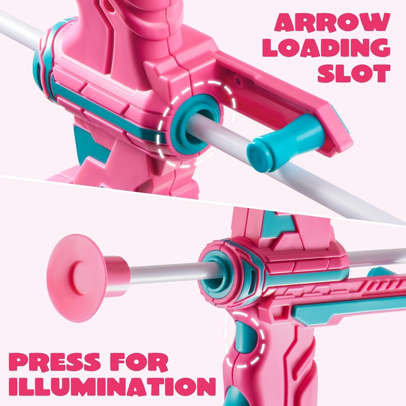 JOYIN Pink Bow and Arrow Set for Girls, LED Light Up Archery Toy Set with 9 Suction Cup Arrows, Target & Arrow Case, Christmas Indoor Outdoor Activity Toy for Kids Girls Ages 3-12 - Image 4
