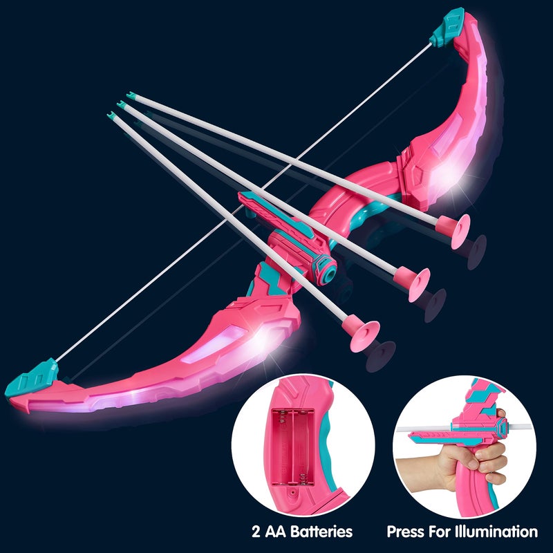 JOYIN Pink Bow and Arrow Set for Girls, LED Light Up Archery Toy Set with 9 Suction Cup Arrows, Target & Arrow Case, Christmas Indoor Outdoor Activity Toy for Kids Girls Ages 3-12 - Image 2