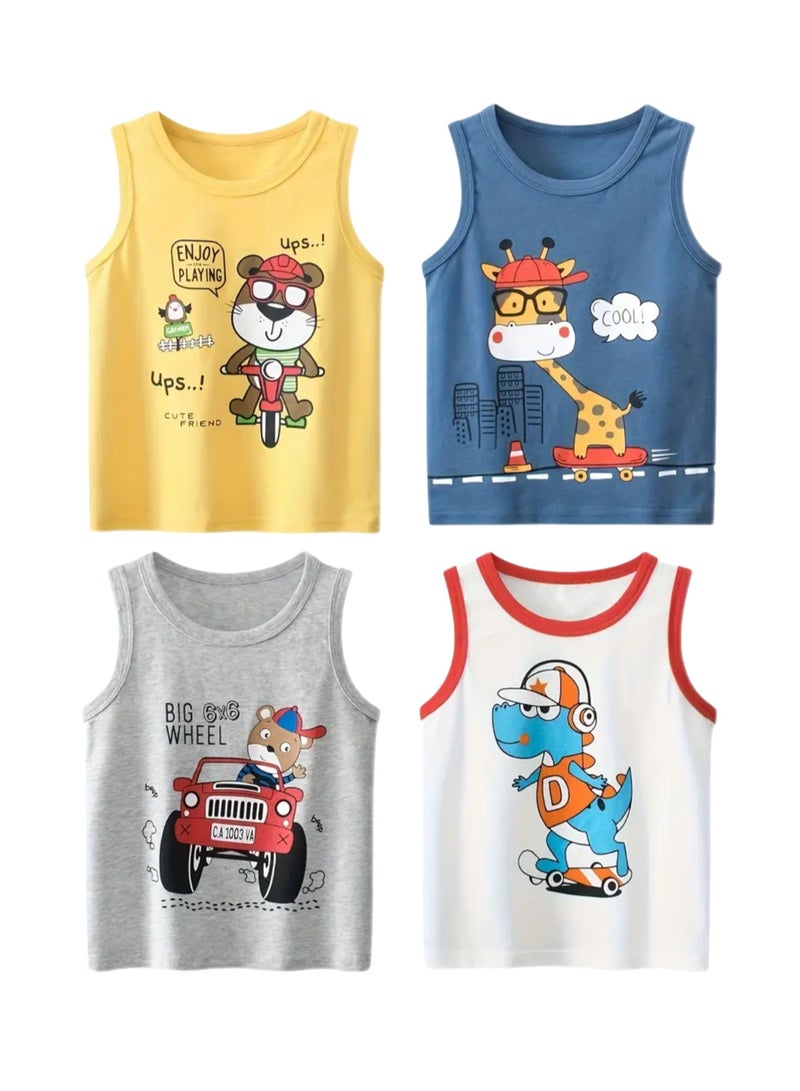 4 Pieces Boys Tank Top Set Babby And Toddler Tank Top Sleeveless Crewneck T Shirts For Kids Undershirts  - Image 1