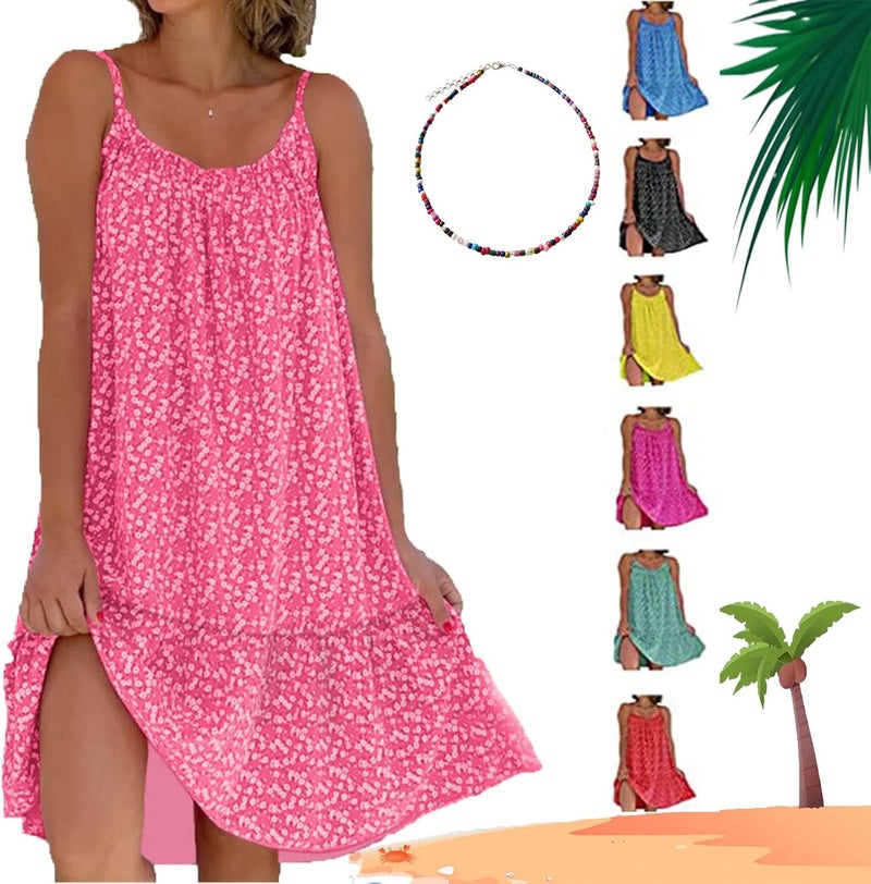woobles CamiBloom - Floral Printed Camisole Dress Womens Summer Loose-Fit Sleeveless Ruffle Flowy Beach Mini Dress Pink 01 4xl - Image 1