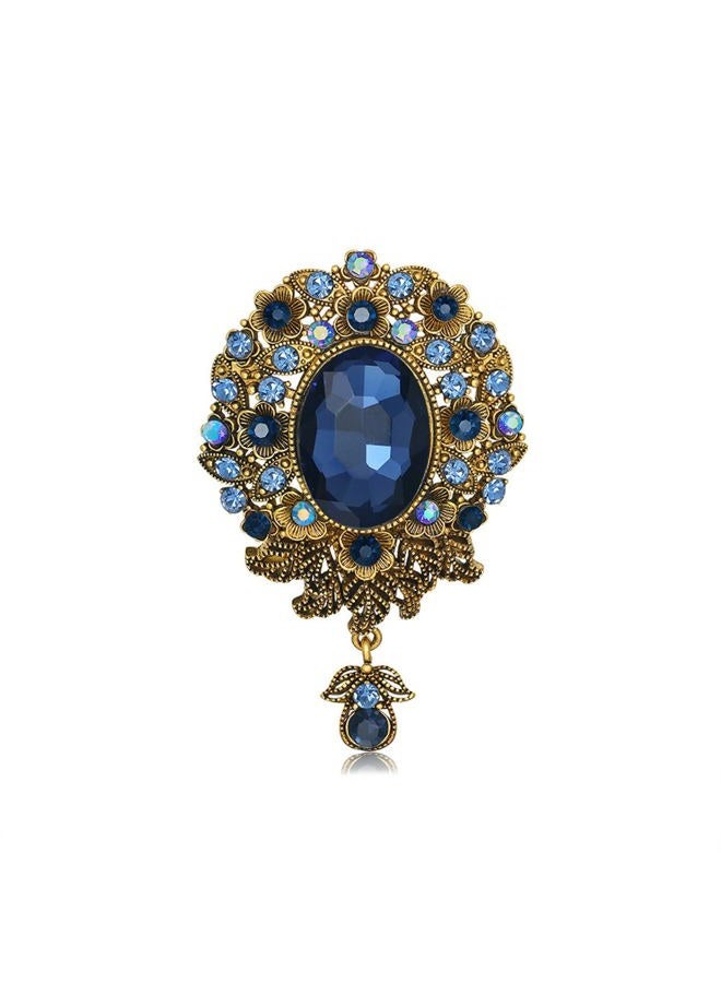 RLHRNDE Vintage Austrian Crystal Brooch Pin for Women Men Antique Teardrop Diamond Flower Brooch Victorian Style Brooches Elegant Wedding Broach Pin for Clothes Dress Hats Bags Accessory, Medium, - Image 1