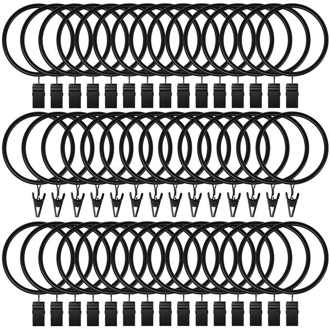 44PACK CURTAIN RINGS WITH CLIPS HOOKS RUSTPROOF METAL STAINLESS STEEL DRAPERY RINGS 2IN INTERIOR DIAMETER CURTAIN HANGERS CLIPS FITS DIAMETER 18 IN ROD VINTAGE BLACK