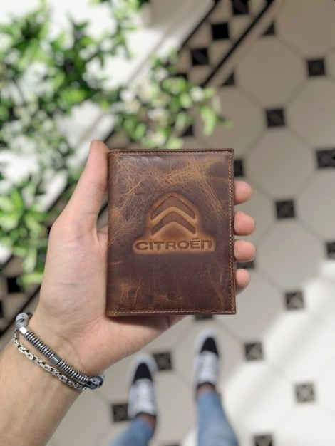 Visso Leather 1904 Citroen Logo Leather Vehicle License Cover License Container Personalized Bag Wallet  - Image 1