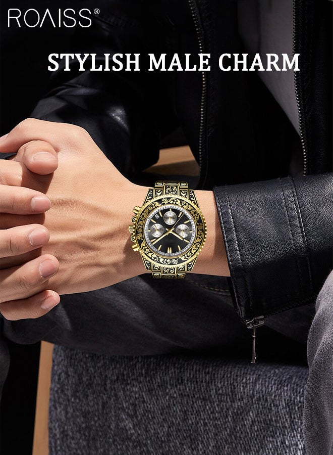 رويس ساعة كوارتز منحوتة بتصميم كلاسيكي للرجال، شاشة عرض تناظرية، قرص دائري، مع عرض التاريخ، كرونوغراف مضيء مقاوم للماء كهدية للرجال - Image 2