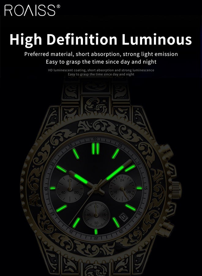 رويس ساعة كوارتز منحوتة بتصميم كلاسيكي للرجال، شاشة عرض تناظرية، قرص دائري، مع عرض التاريخ، كرونوغراف مضيء مقاوم للماء كهدية للرجال - Image 5