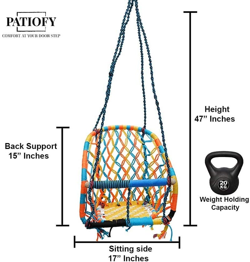 Patiofy Swing for Kids || Jhula for Kids || Suitable for 1 to 5 Years Babies & Kids || for Indoor & Outdoor Use || Cotton Rope Baby Hanging Swing (Multicolor) - Image 3
