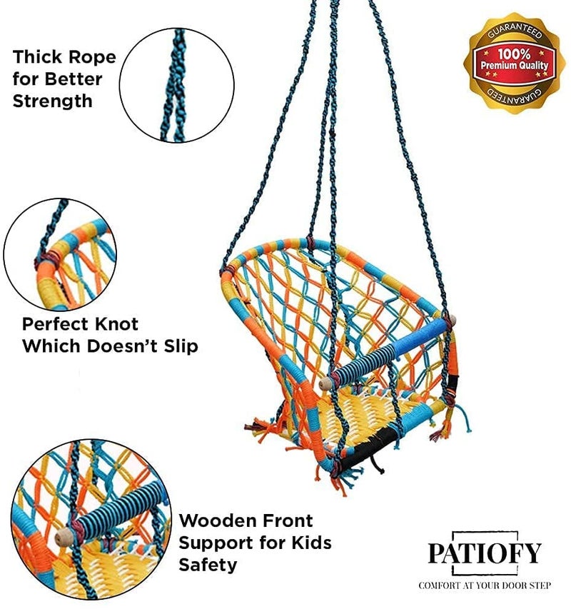 Patiofy Swing for Kids || Jhula for Kids || Suitable for 1 to 5 Years Babies & Kids || for Indoor & Outdoor Use || Cotton Rope Baby Hanging Swing (Multicolor) - Image 5