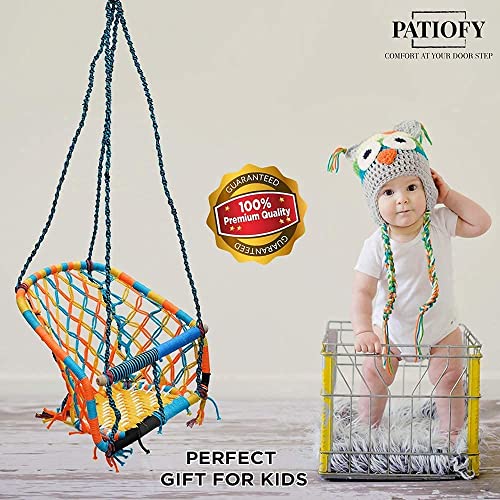 Patiofy Swing for Kids || Jhula for Kids || Suitable for 1 to 5 Years Babies & Kids || for Indoor & Outdoor Use || Cotton Rope Baby Hanging Swing (Multicolor) - Image 4