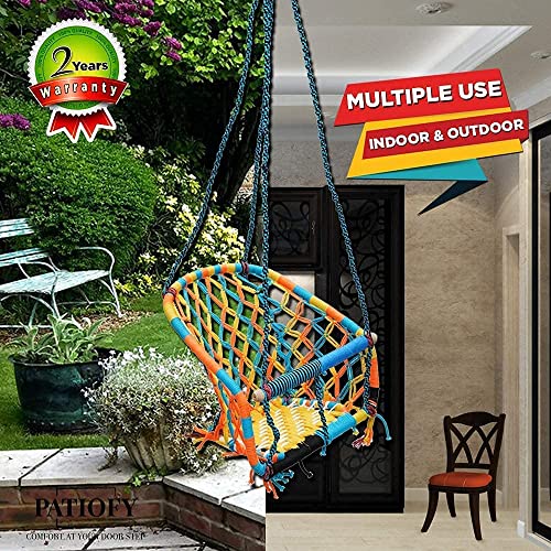 Patiofy Swing for Kids || Jhula for Kids || Suitable for 1 to 5 Years Babies & Kids || for Indoor & Outdoor Use || Cotton Rope Baby Hanging Swing (Multicolor) - Image 2
