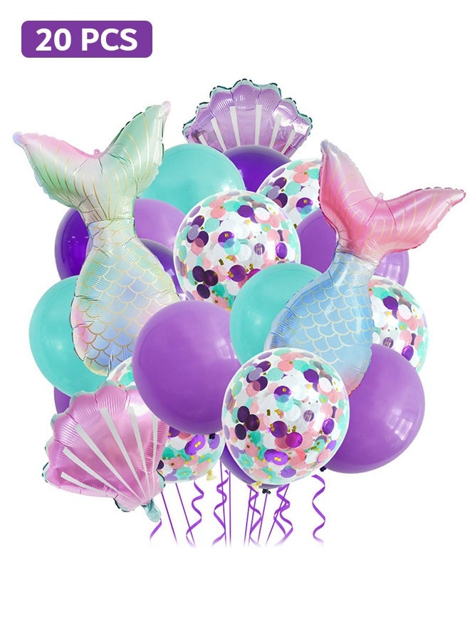 MXN 20 Pcs Mermaid Confetti Balloons, Mermaid Tail Sea Foil Balloons, for Birthday Wedding Summer Beach Mermaid Sea Theme Party Supplies  - Image 1