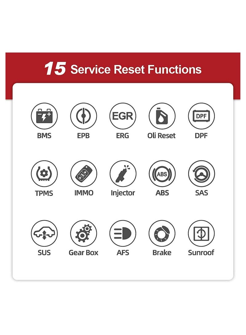 ماسح ضوئي OBD2 متقدم مزود بتقنية البلوتوث، تشخيص مستوى المعدات الأصلية (OE)، برمجة وحدة التحكم في الوحدة الإلكترونية (ECU)، أكثر من 15 وظيفة وتحديثات مجانية لمدة عام، متوافق مع أجهزة iPhone و Android.