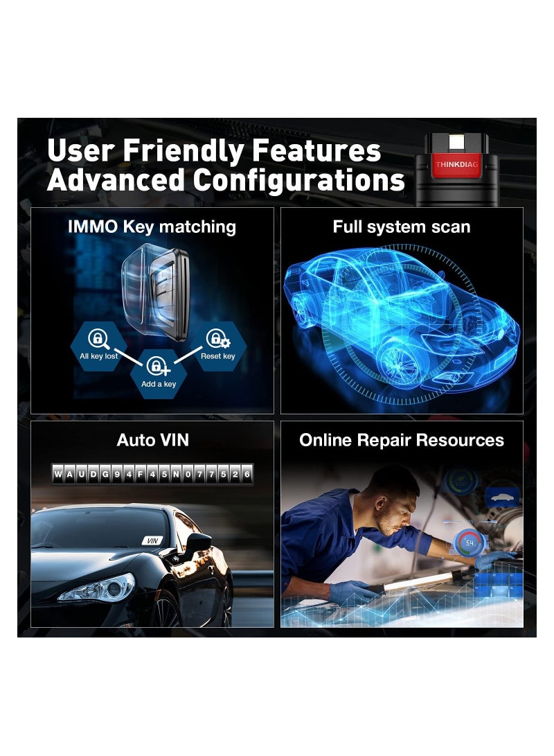 ماسح ضوئي OBD2 متقدم مزود بتقنية البلوتوث، تشخيص مستوى المعدات الأصلية (OE)، برمجة وحدة التحكم في الوحدة الإلكترونية (ECU)، أكثر من 15 وظيفة وتحديثات مجانية لمدة عام، متوافق مع أجهزة iPhone و Android.