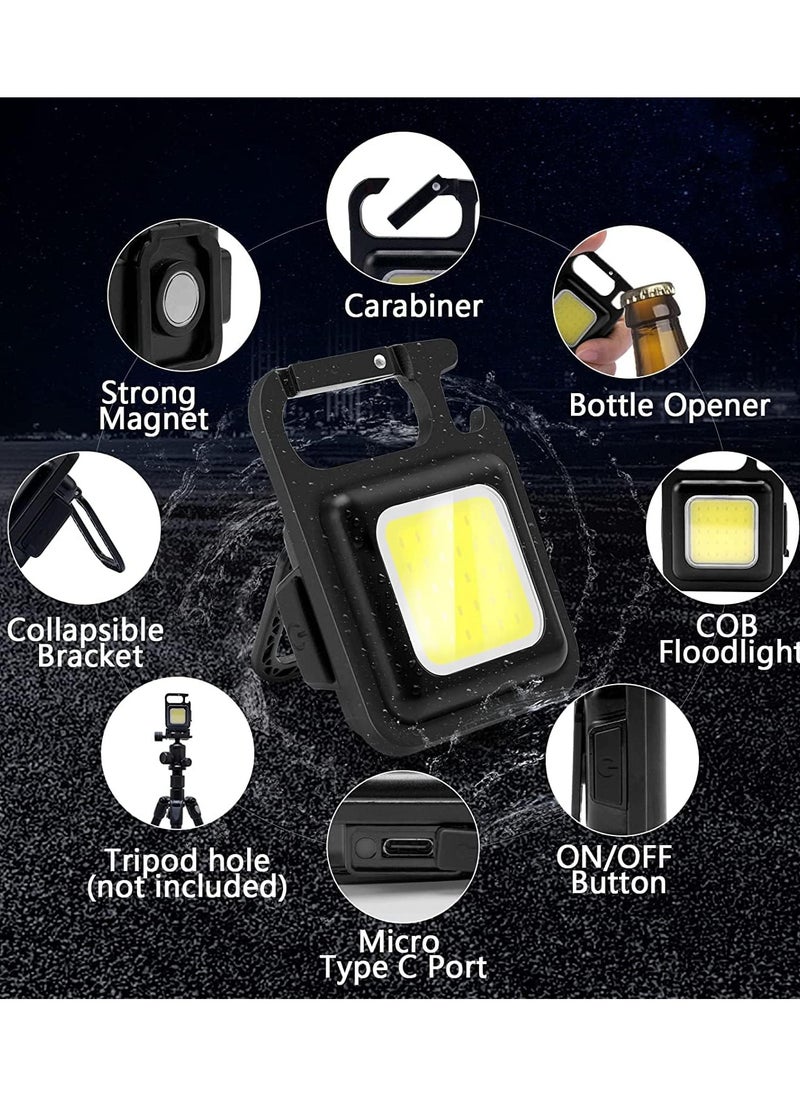 Generic COB Pocket Mini LED Flashlight - 4 Light Modes Rechargeable Mini Keychain Flashlight with Magnet Base and Folding Bracket Bottle Opener for Camping Fishing Walking (2 Pack)  - Image 4