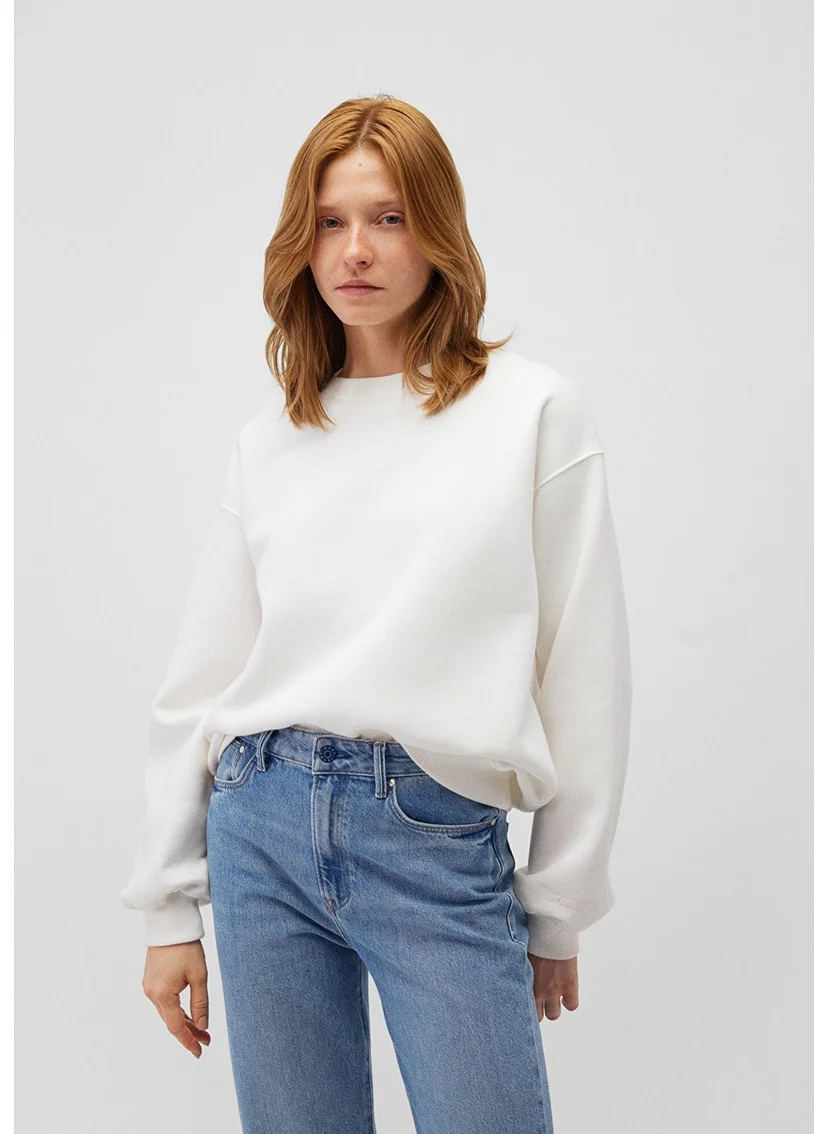 مافي Blue Women's Crew Neck White Basic Sweatshirt 1610198-70057