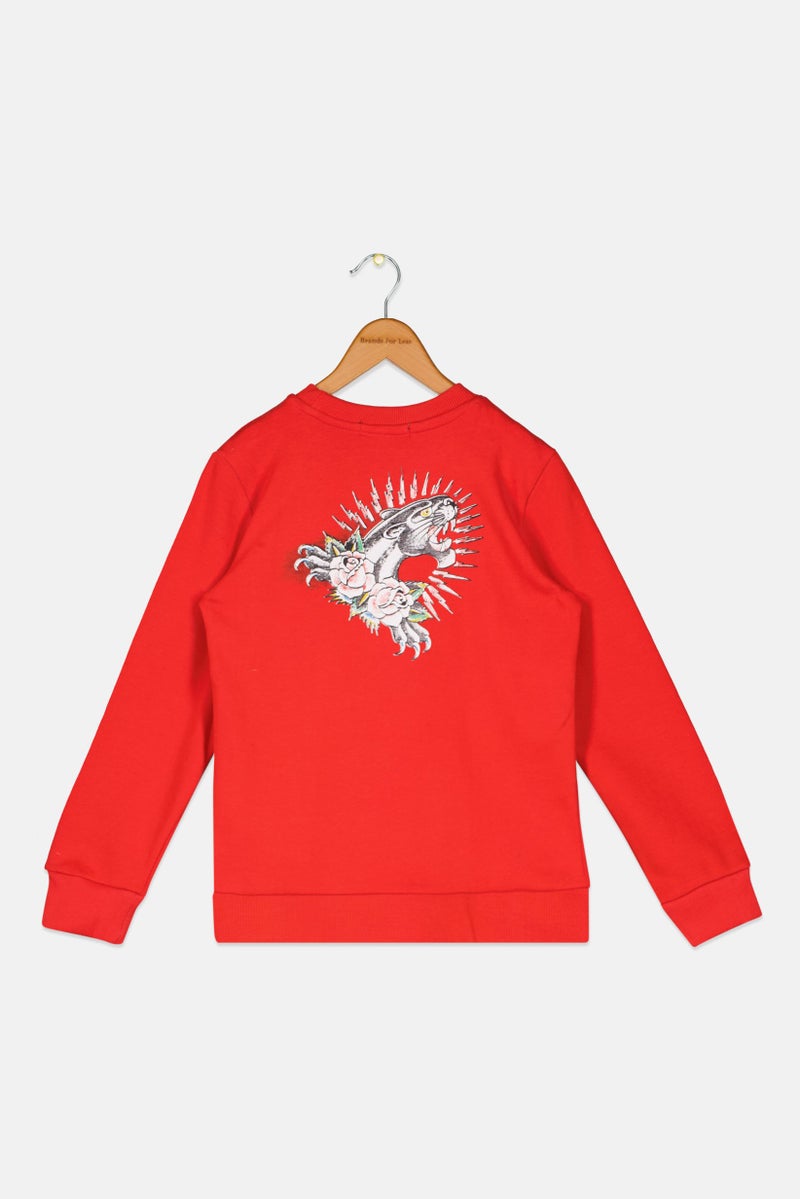 Ed Hardy Kids Boy Embroidered Long Sleeve Sweatshirt, Red - Image 2