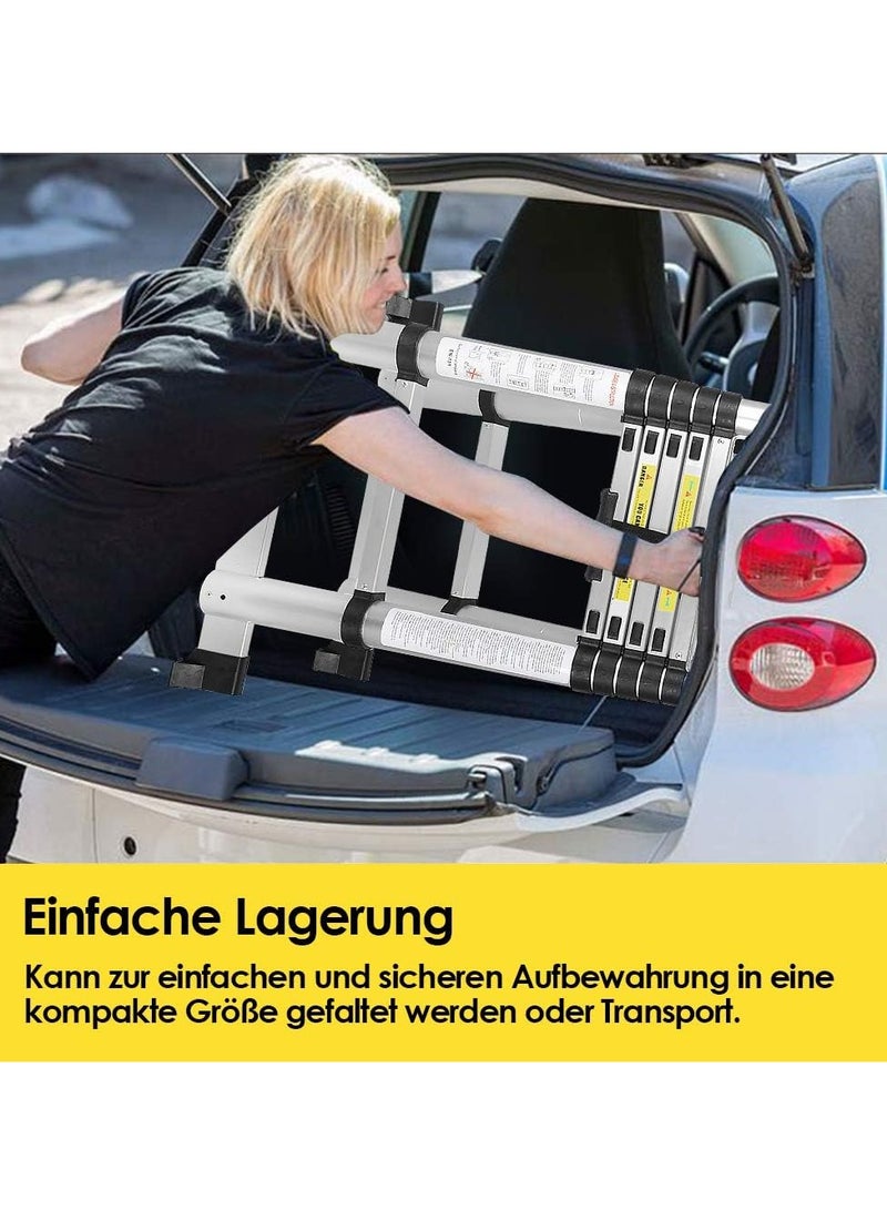 Aluminium Telescopic Ladder, 3.8 m Extendable Ladder, Non-Slip Aluminium Ladder, Multi-Purpose Ladder, Extendable Aluminium Ladder, Telescopic Extendable Ladder, 150 kg Load Capacity  This telescopic ladder is made of high-quality aluminium, lightweight, and easy to carry. It is designed for versatility and safety, with a non-slip design. Ideal for various tasks such as home repairs, cleaning, and more. Suitable for both indoor and outdoor use. - Image 3
