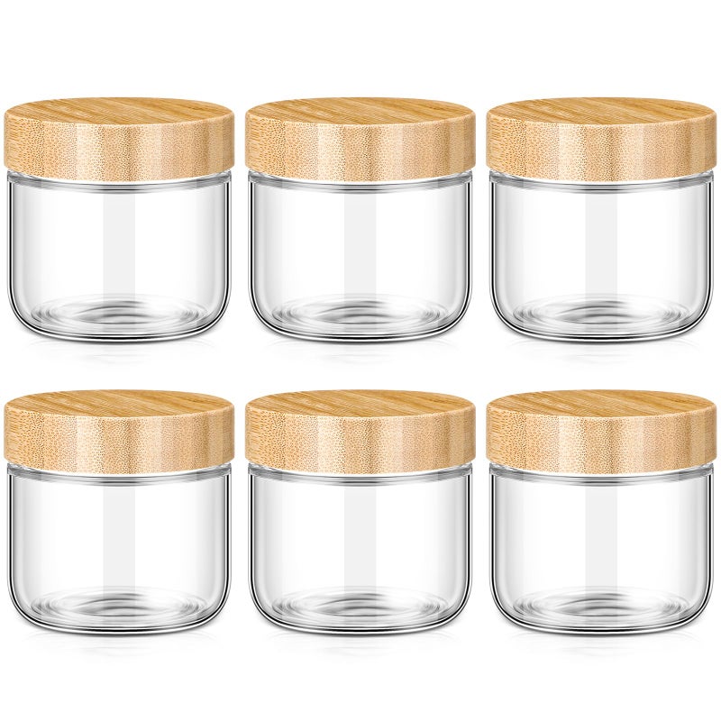 Suclain 6 Pcs 10 oz Glass Jars with Airtight Lids Overnight Oats Containers with Bamboo Lids Glass Food Storage Container Mason Jars for Snack Yogurt Chia Candy Spice Sugar - Image 1
