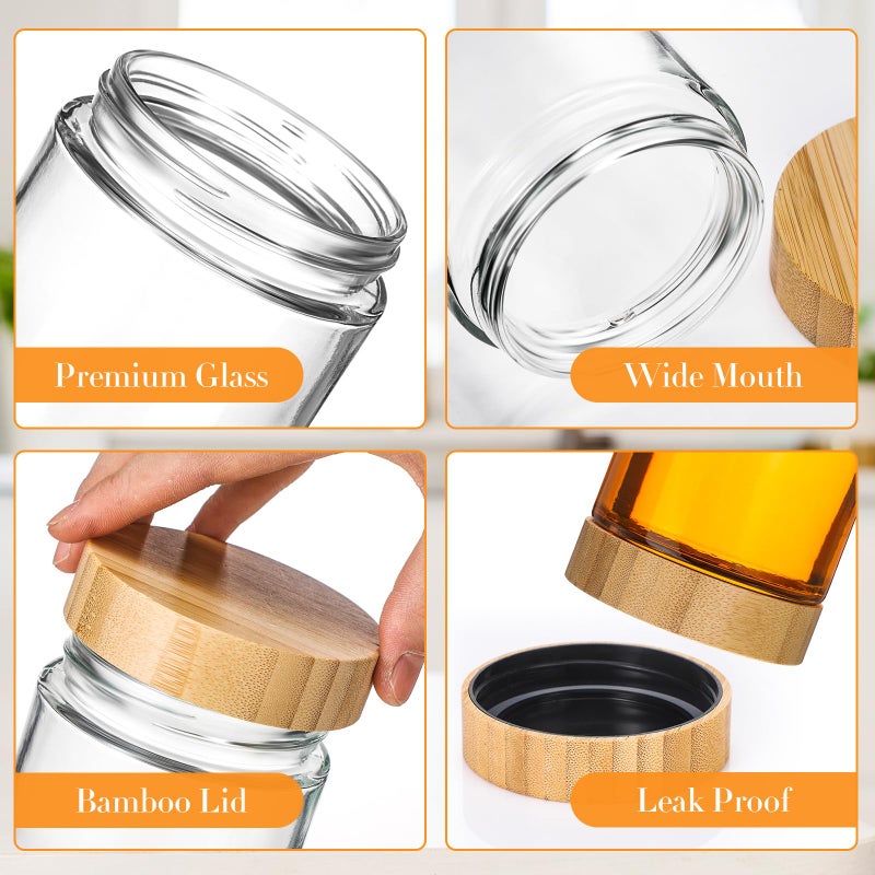 Suclain 6 Pcs 10 oz Glass Jars with Airtight Lids Overnight Oats Containers with Bamboo Lids Glass Food Storage Container Mason Jars for Snack Yogurt Chia Candy Spice Sugar - Image 4