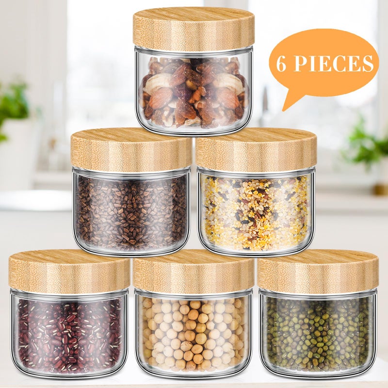 Suclain 6 Pcs 10 oz Glass Jars with Airtight Lids Overnight Oats Containers with Bamboo Lids Glass Food Storage Container Mason Jars for Snack Yogurt Chia Candy Spice Sugar - Image 2