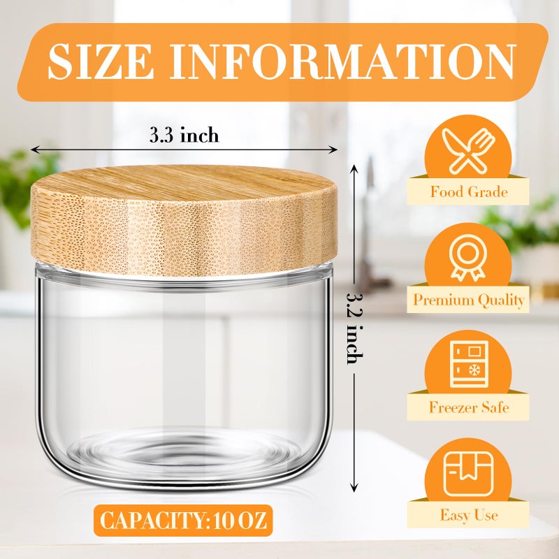 Suclain 6 Pcs 10 oz Glass Jars with Airtight Lids Overnight Oats Containers with Bamboo Lids Glass Food Storage Container Mason Jars for Snack Yogurt Chia Candy Spice Sugar - Image 3