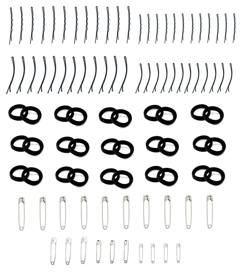 Out of the Box Out Of Box Super Combo Of 24 Bob Pin 24 Side Pin 10 Piece Big Safety Pin 10 Piece Mixed Size Safety Pins And 30 Piece Black Ribbed Elastic Wide Ponytail Holder Hair Rubber Band - Image 5
