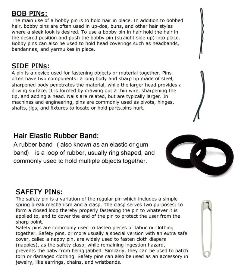 Out of the Box Out Of Box Super Combo Of 24 Bob Pin 24 Side Pin 10 Piece Big Safety Pin 10 Piece Mixed Size Safety Pins And 30 Piece Black Ribbed Elastic Wide Ponytail Holder Hair Rubber Band - Image 2